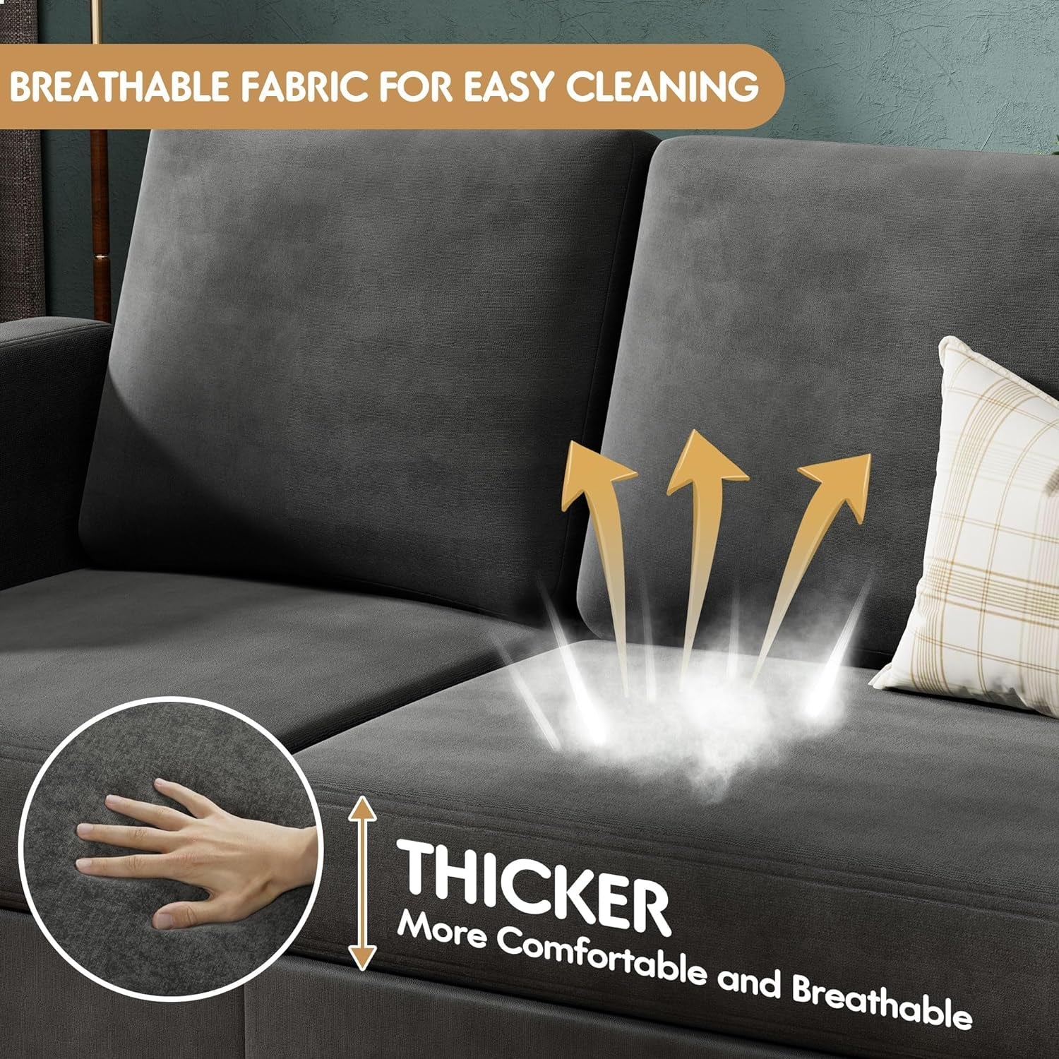 Dark Gray Linen Sectional Sofa for Small Spaces