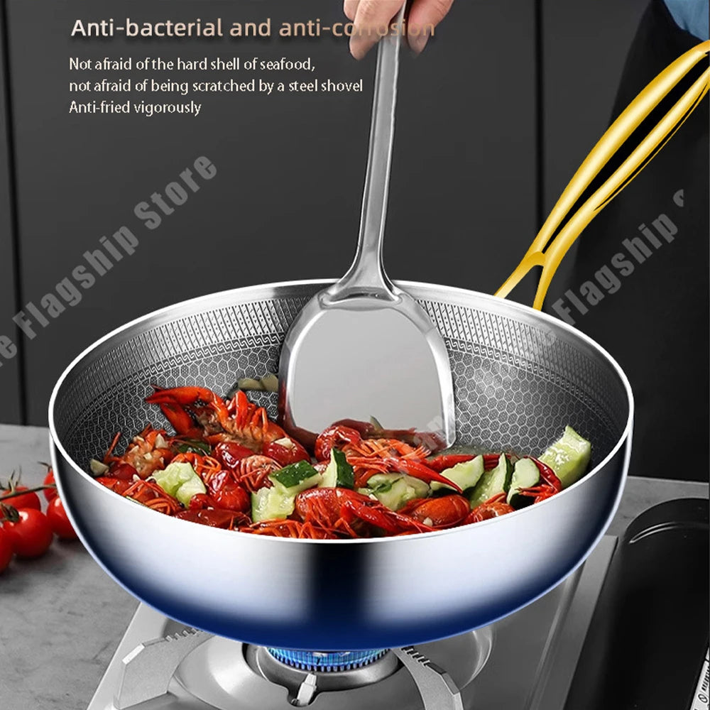 316 Stainless Steel Frying Pan Wok Non-stick Cooking Honeycomb Steak