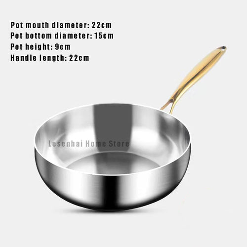 316 Stainless Steel Frying Pan Deepened Wok Non-Stick Skillets Steak