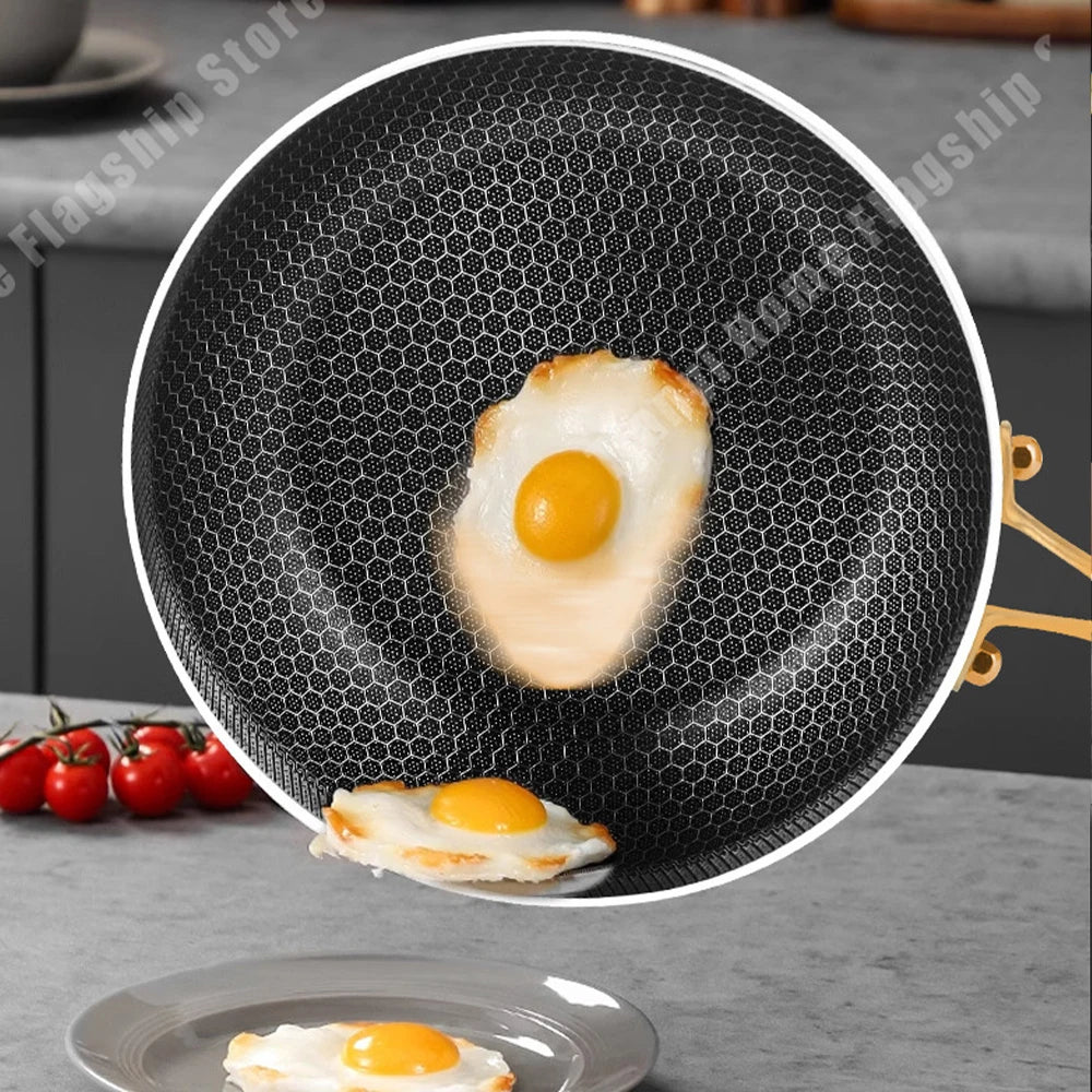 316 Stainless Steel Frying Pan Wok Non-stick Cooking Honeycomb Steak