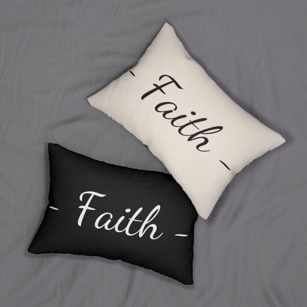 Decorative Lumbar Throw Pillow - Faith - Beige Black