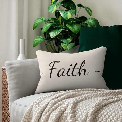 Decorative Lumbar Throw Pillow - Faith - Beige Black
