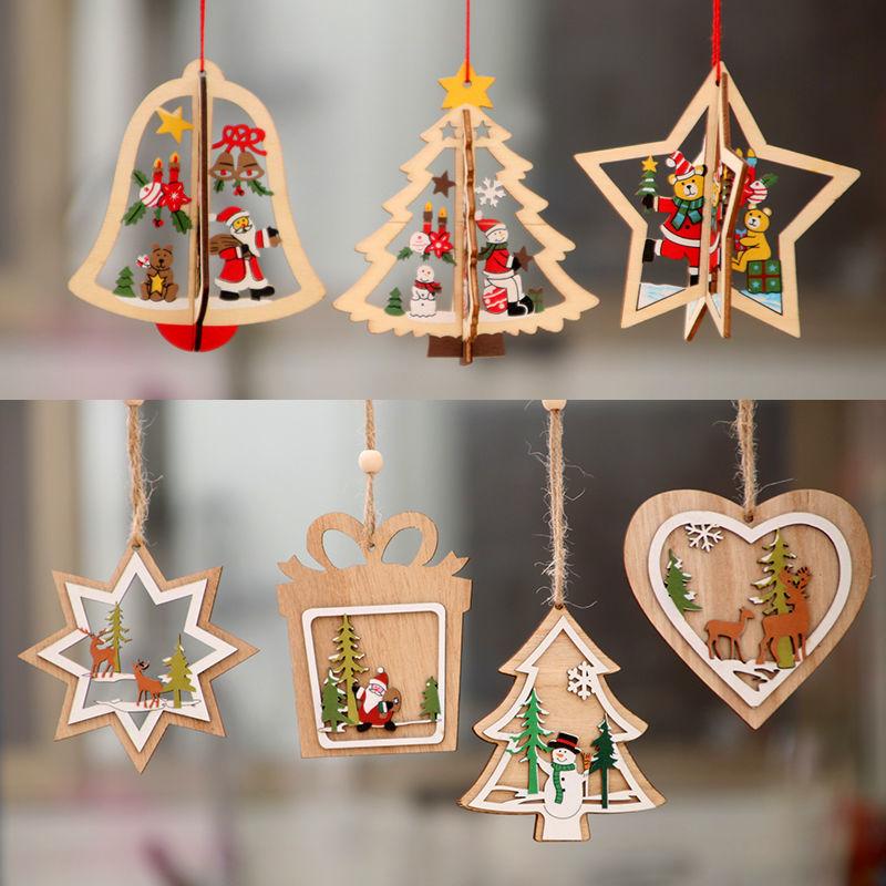 Christmas Eve gift decoration wooden hollow small pendant wooden