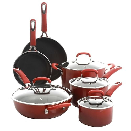 Kenmore Elite Andover 10 Piece Nonstick Aluminum Cookware Set in Red