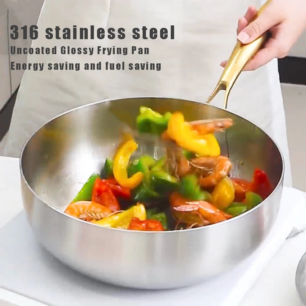 316 Stainless Steel Frying Pan Deepened Wok Non-Stick Skillets Steak