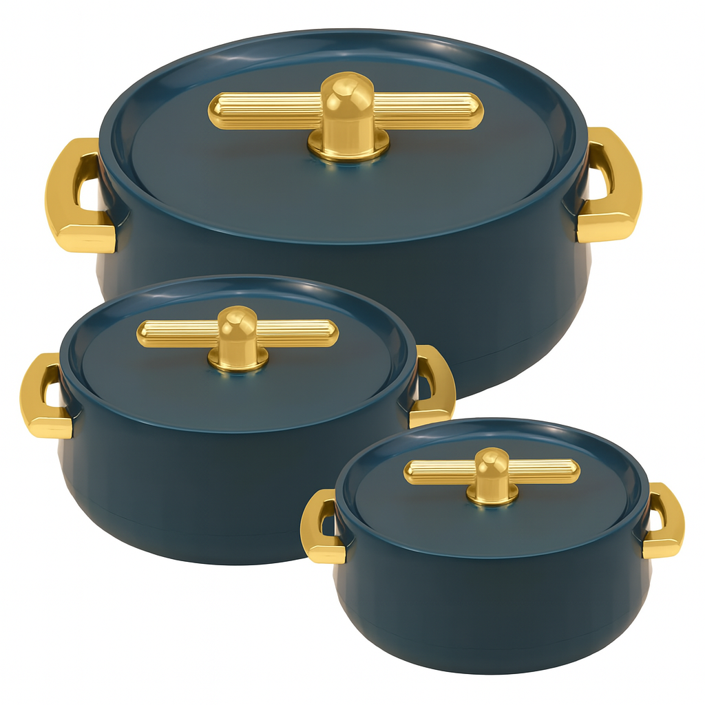 Dark Bottle Green Luxury Blue Cookware Set – 3-Piece