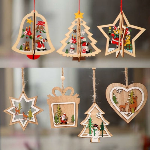 Christmas Eve gift decoration wooden hollow small pendant wooden